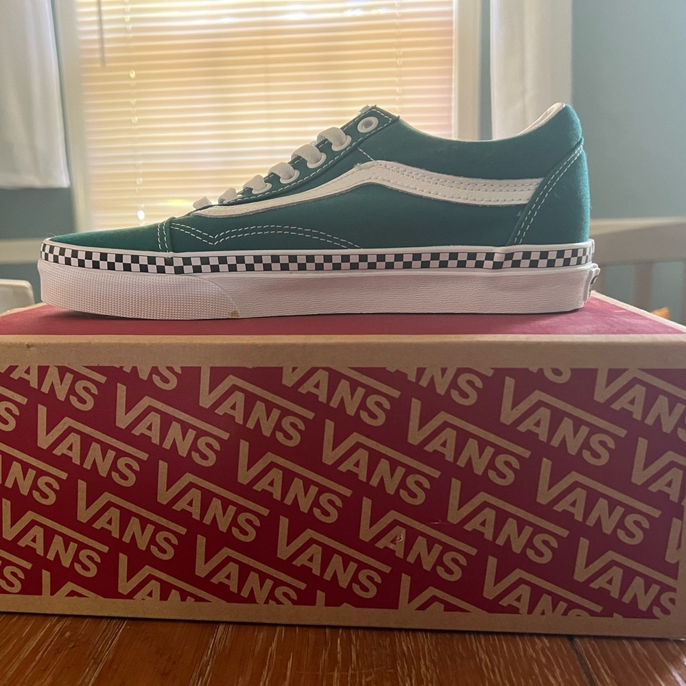 Green checked lace up vans (with box)